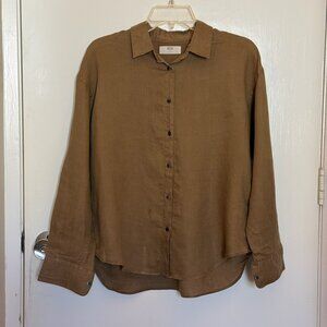 Uniqlo 100% Linen Button-Up Shirt – XS –Brown
